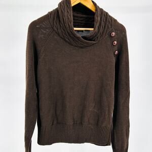 Vintage Y2K Jeanne Pierre Brown 100% Cotton Cable Button Cowl Sweater